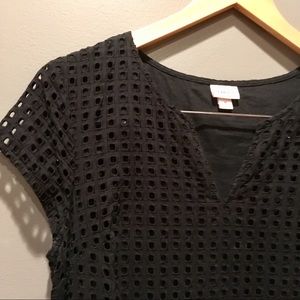 Black eyelet shift dress with side slits